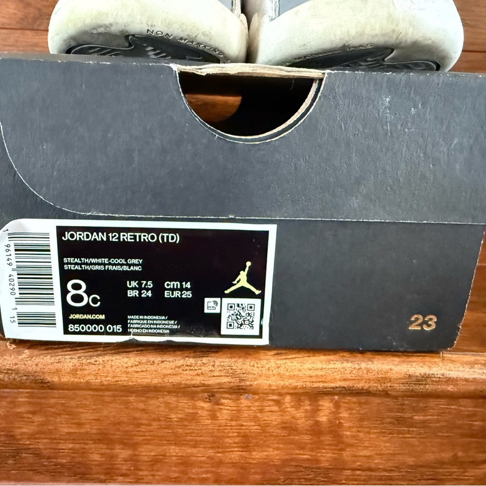 Jordan 12 Retro TD in Stealth and White